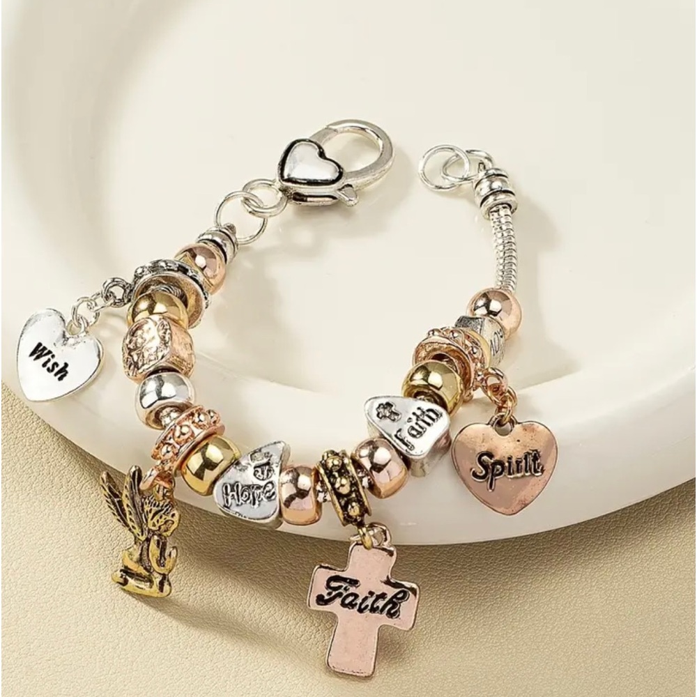 Multi Metal Stainless Steel Faith Charm Bracelet